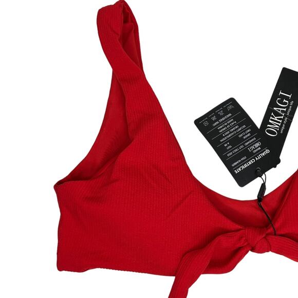 OMKAGI Red Ribbed Tie Front Bikini Top NWT Size Large - Picture 5 of 11
